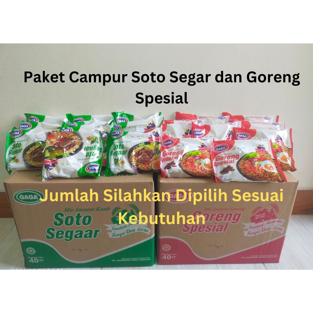 

Paket Campur Mie Gaga 2000 Goreng Spesial dan Mie Gaga 2000 Soto Segar
