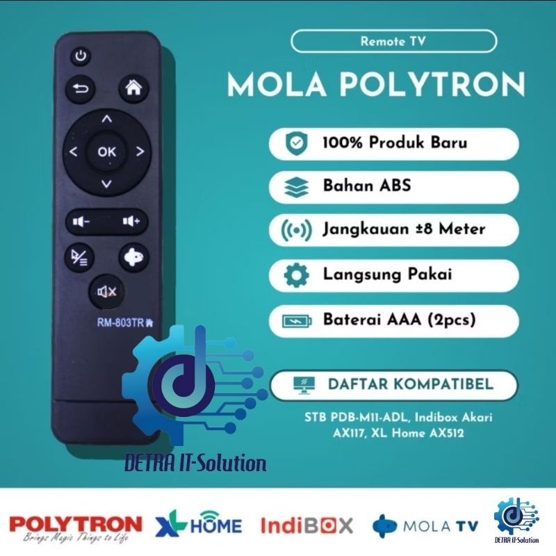 Remot Remote Mola TV Polytron Android Set Top Box 803tr indibox xlhome Tanpa setting