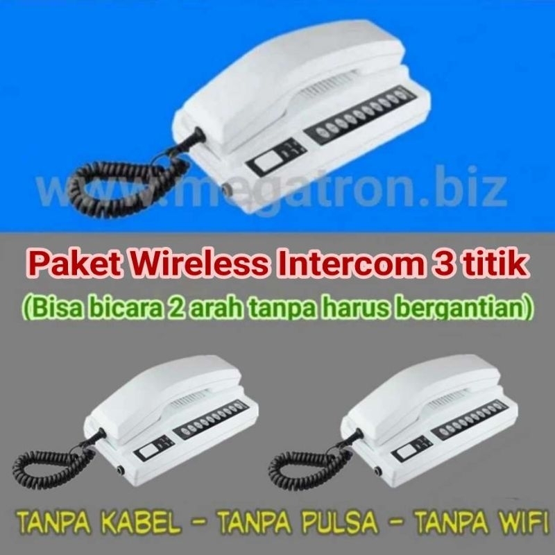 Paket Wireless Intercom 3 Titik (komunikasi tanpa kabel tanpa harus bicara bergantian)