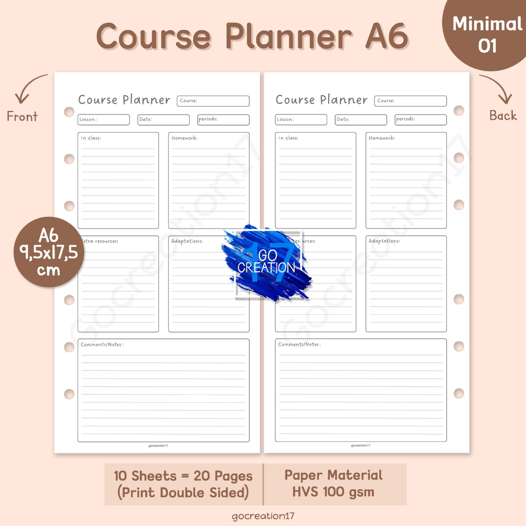 

Buku Planner Refill Kertas Isi Binder Course Plan Simple Minimalis A6