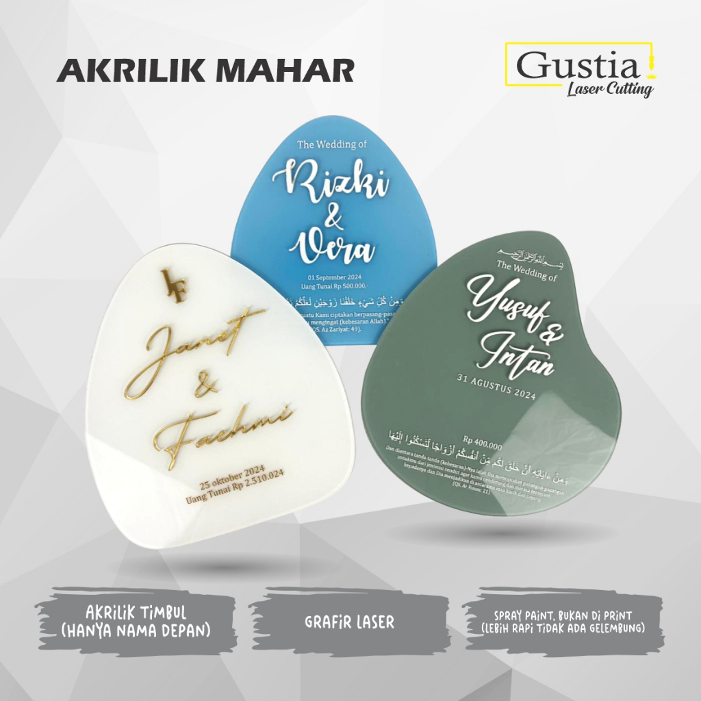 (S, M, L) Akrilik Tetes Air Mahar | Dekorasi Mahar | Ornamen Mahar | Tulisan Mahar | Bingkai Mahar