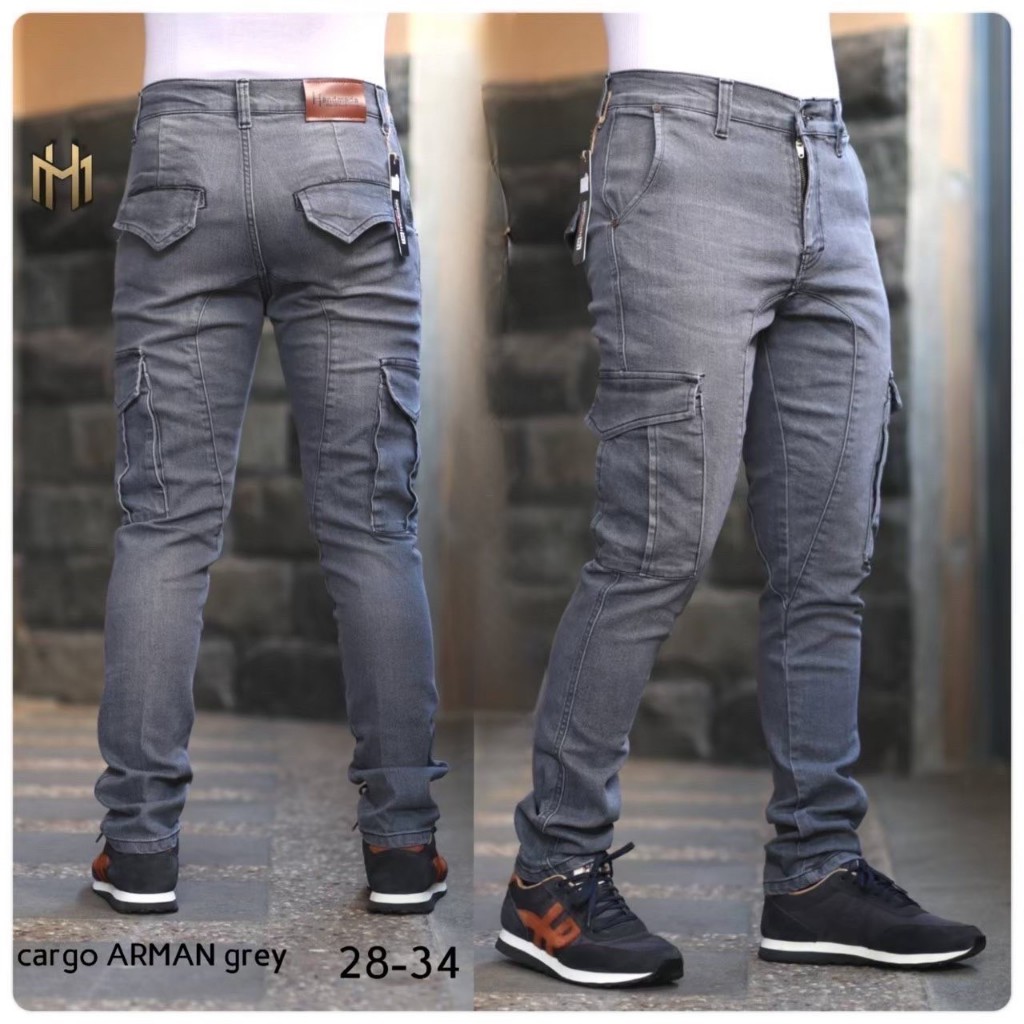 Celana Jeans Kargo panjang Slimfit Skinny Cargo Jeans Pdl Denim Elastis Cargo Denim warna Bio Wash