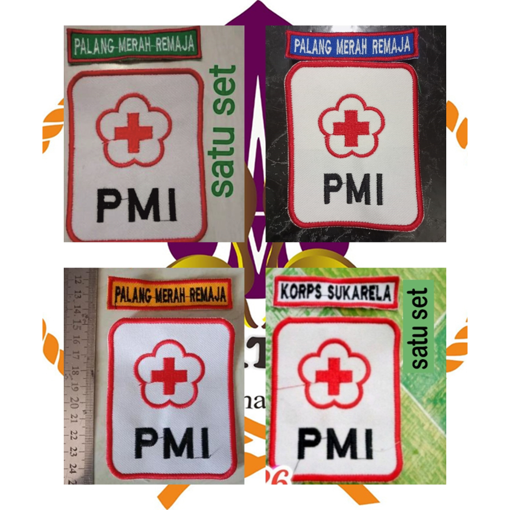 1 Set Badge Bet PMI PMR Mula Madya Wira Korp Sukarela Bordir Palang Merah Remaja Indonesia