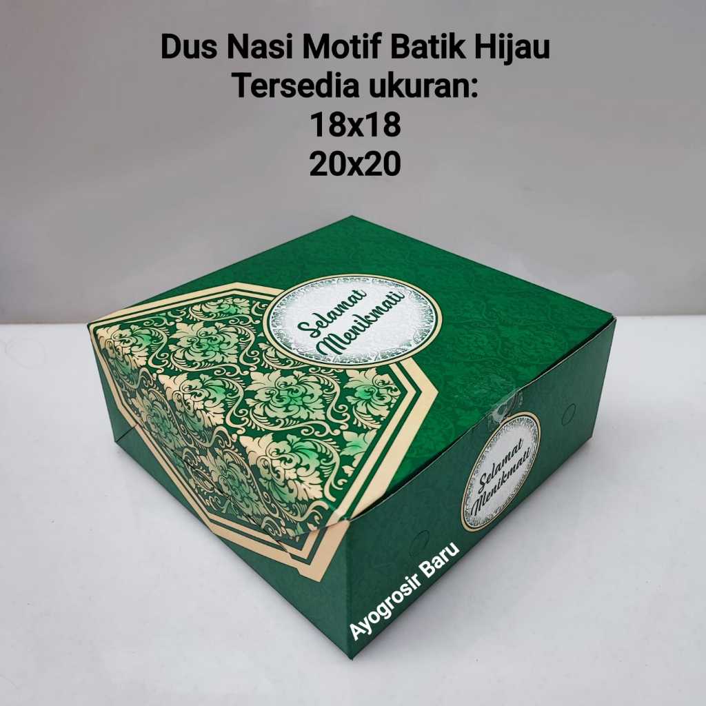 Dus Nasi 18x18 Batik Hijau Kacer isi 100 pcs GS Motif Box Besek