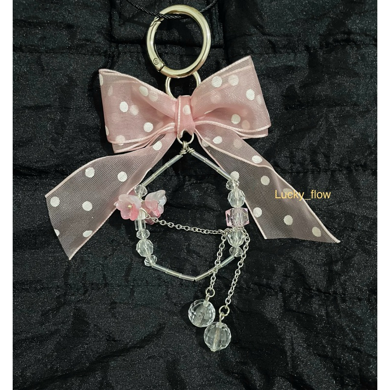 gantungan tas aesthetic pita pink pastel polkadot|bag charm