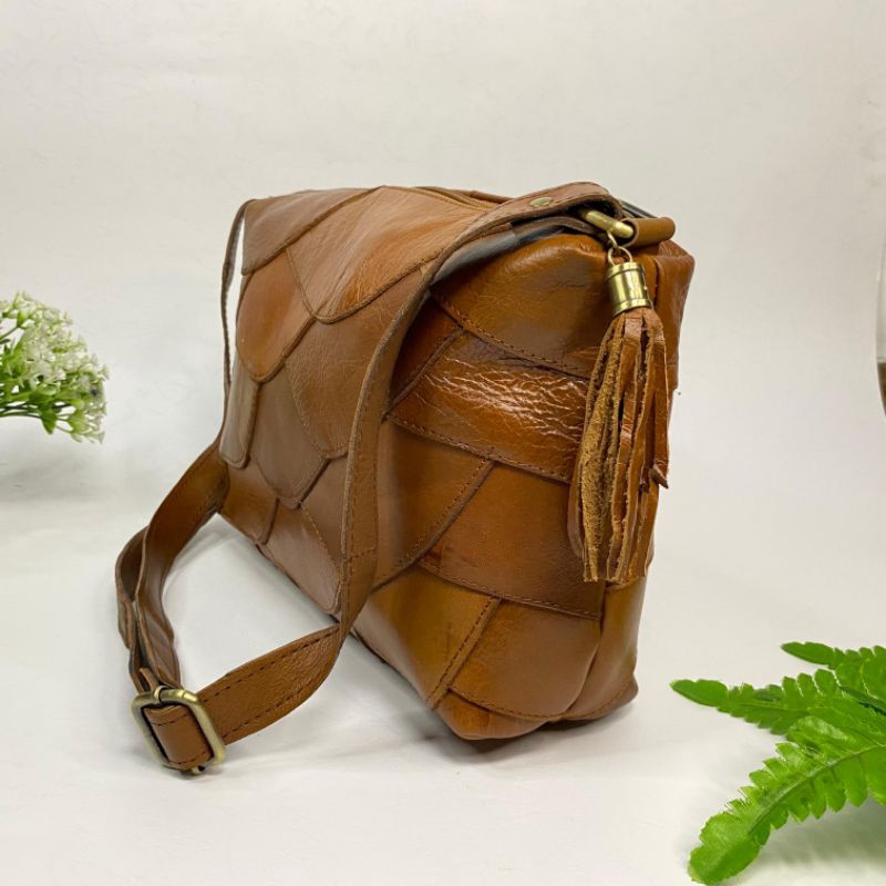Tas Selempang Perca Pria//Wanita Kulit Asli Sling Bag Kulit Unisex Kulit Premium
