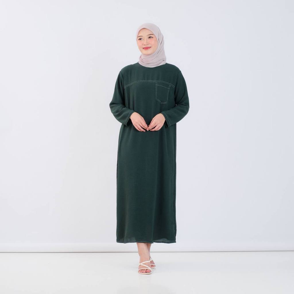 WDN MIDI DRESS CRINKLE POLOS FASHION MUSLIM WANITA GAMIS DEWASA BAHAN CRINKLE AIRFLOW