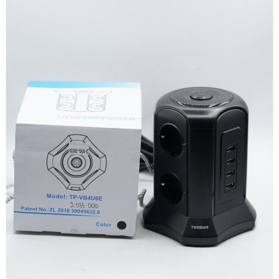 Stop Kontak 6 AC Power & 4 USB Port Power Strip Tower