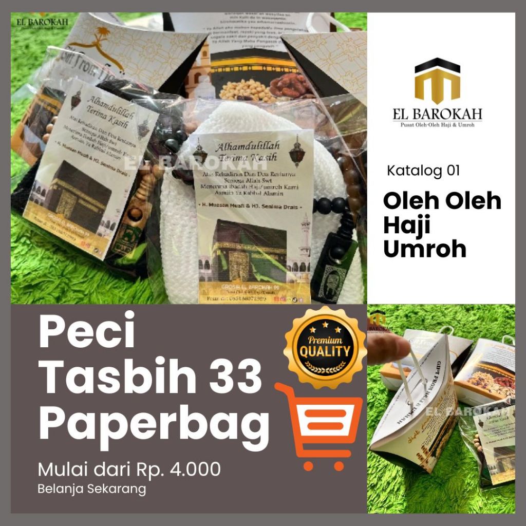 

Souvenir Peci Putih Oleh-Oleh Haji dan Umroh Tasbih 33 Dus Tali