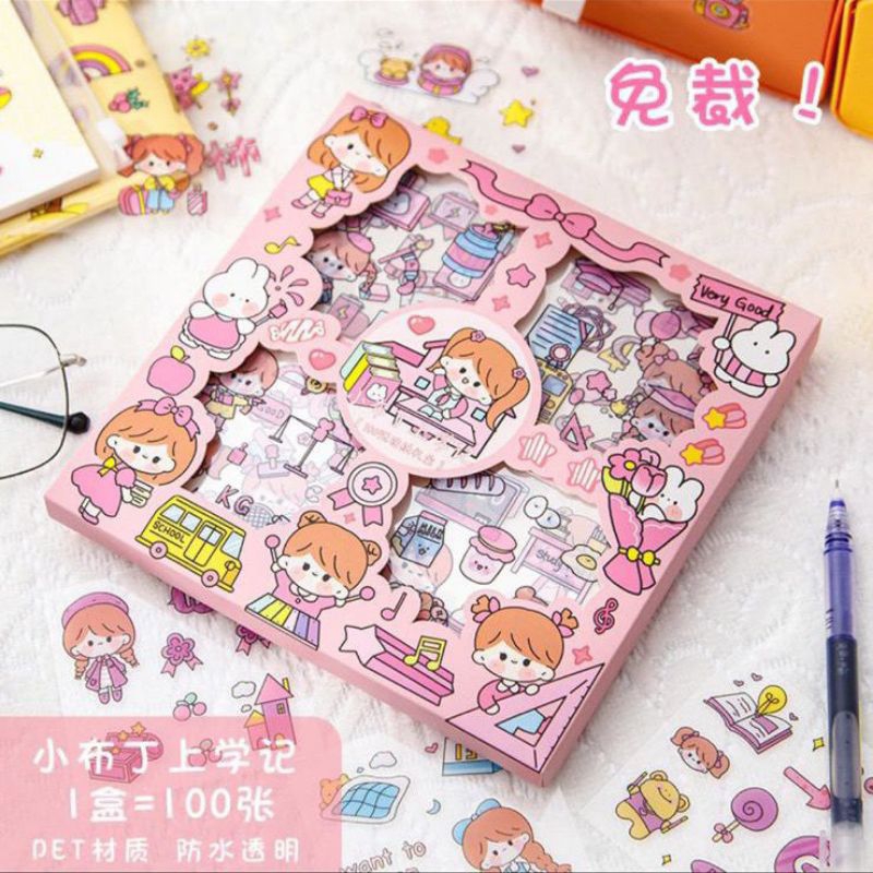 

100 Lembar Stiker Labubu Study Girl Sticker Viral Lucu Korea