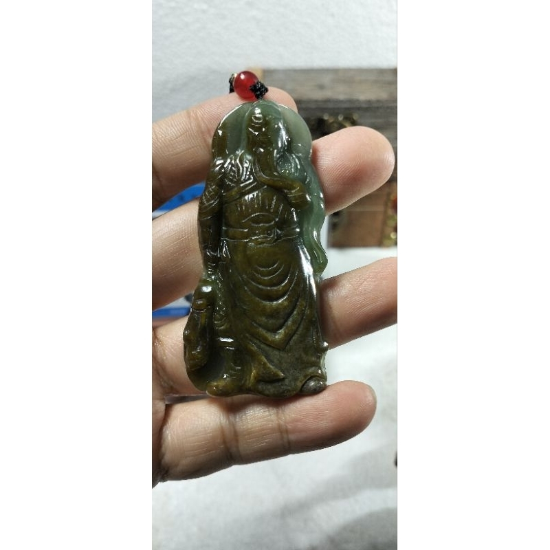 LIONTIN BATU GIOK ASLI BURMA NATURAL JADEITE JADE UKIRAN KWAN KONG 9693