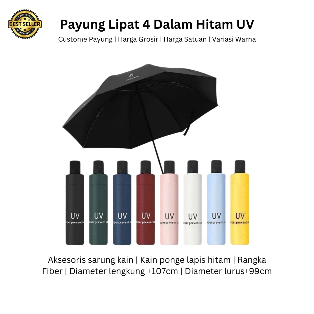 GROSIR PAYUNG / Custom Payung Lipat 4 UV Dalam Hitam Sablon 1 Warna