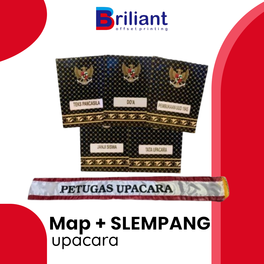 

MAP + SLEMPANG UPACARA ( 1 Set Map 5 pcs + 1 Set Slempang 10 pcs) paket lengkap Map Upacara + Slempang Upacara