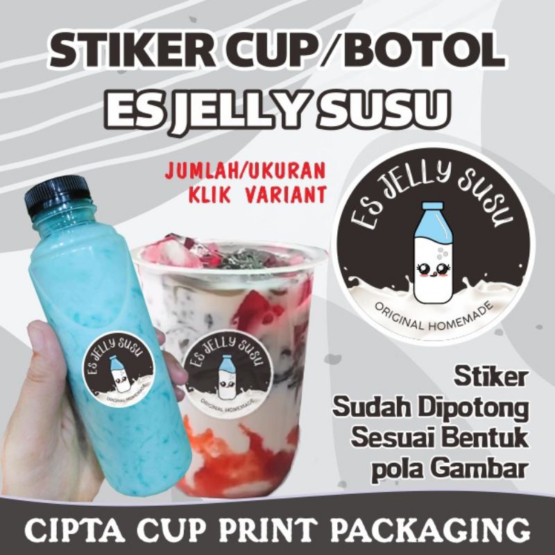 

stiker cup botol es jelly susu anti air