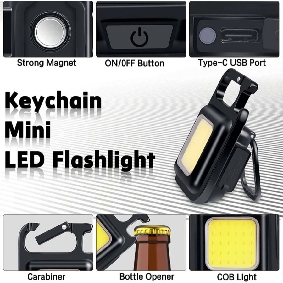 Keychain Light LED Magnetic Rechargeable / Flashlight Glare LED COB / Senter Gantungan Kunci LED COB