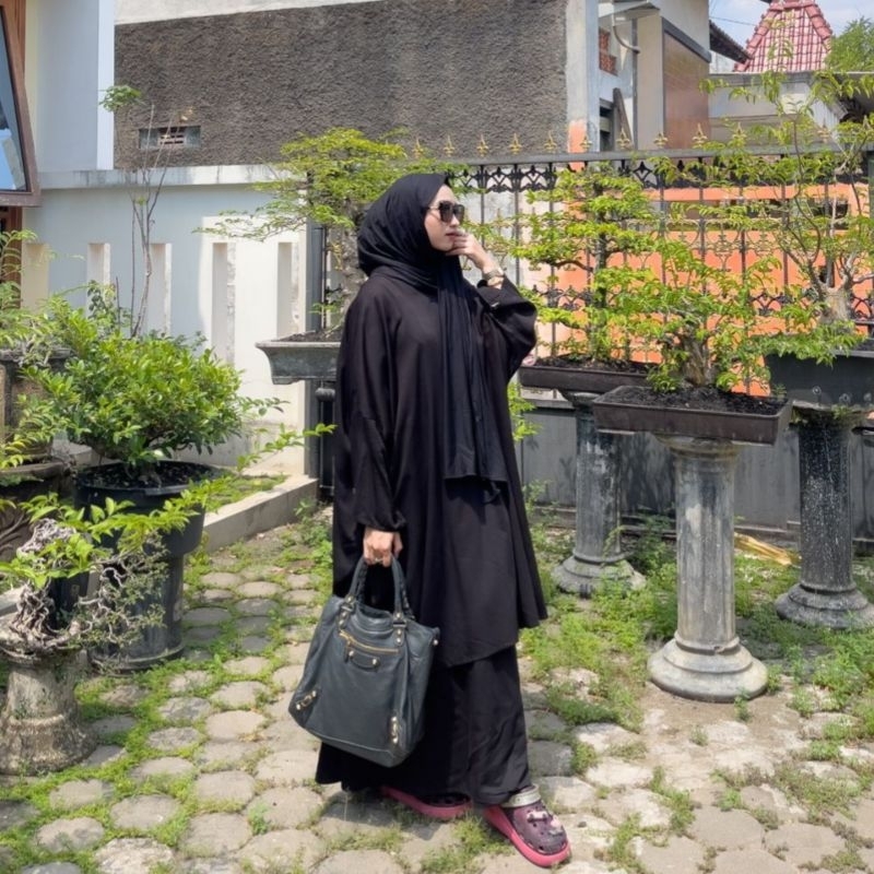 Shaliha Set Malay Anindya Fashion Presents Fashion Muslim Wanita Motif Polos Dengan Lengan Batwing D