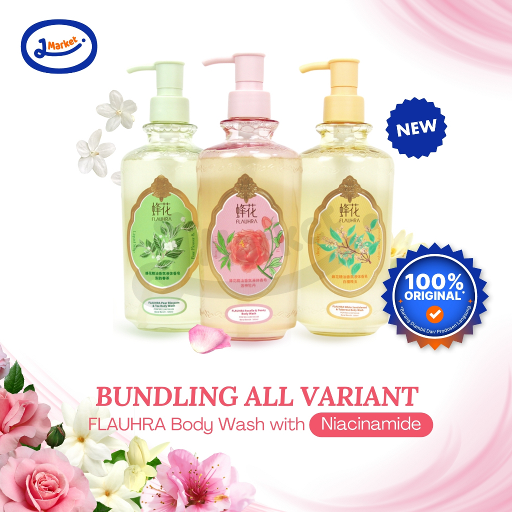 FLAUHRA Liquid Soap Bundle All Varian 500ml By Bee Flower - Sabun Cair Tawon Import Sandalwood Rose 