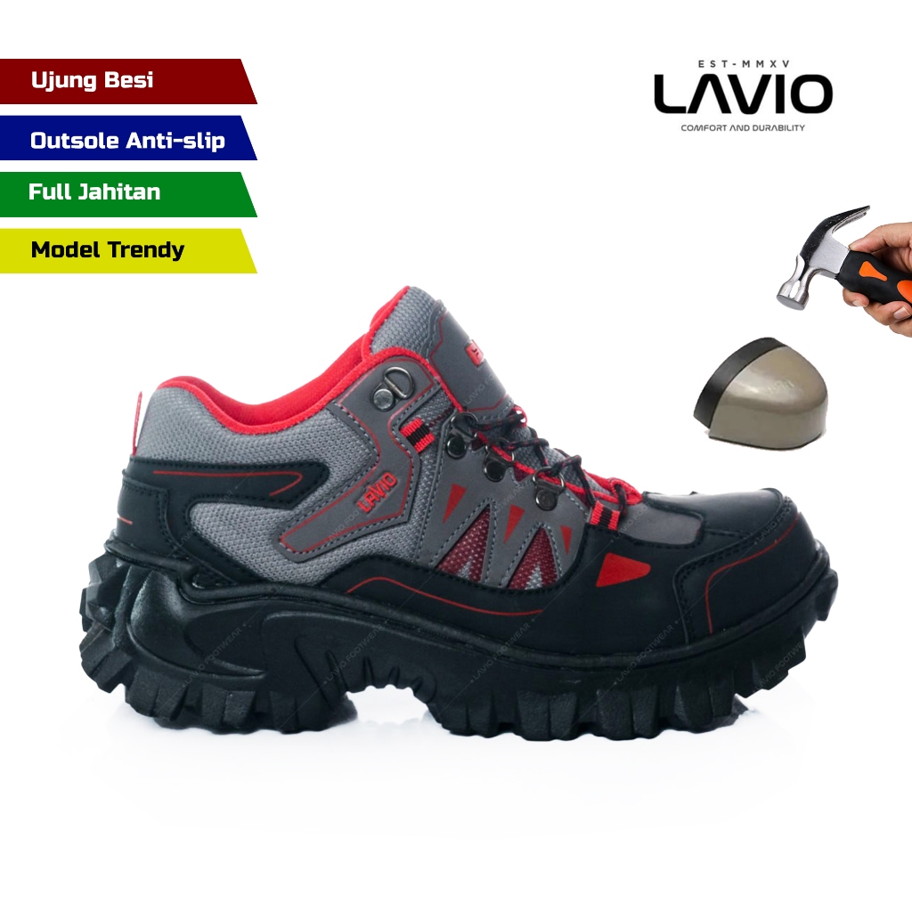 Sepatu Safety Pria - Lavio - Safety Shoes Hiking Septi Gunung Sefty Outdoor Tracking Gradient Low