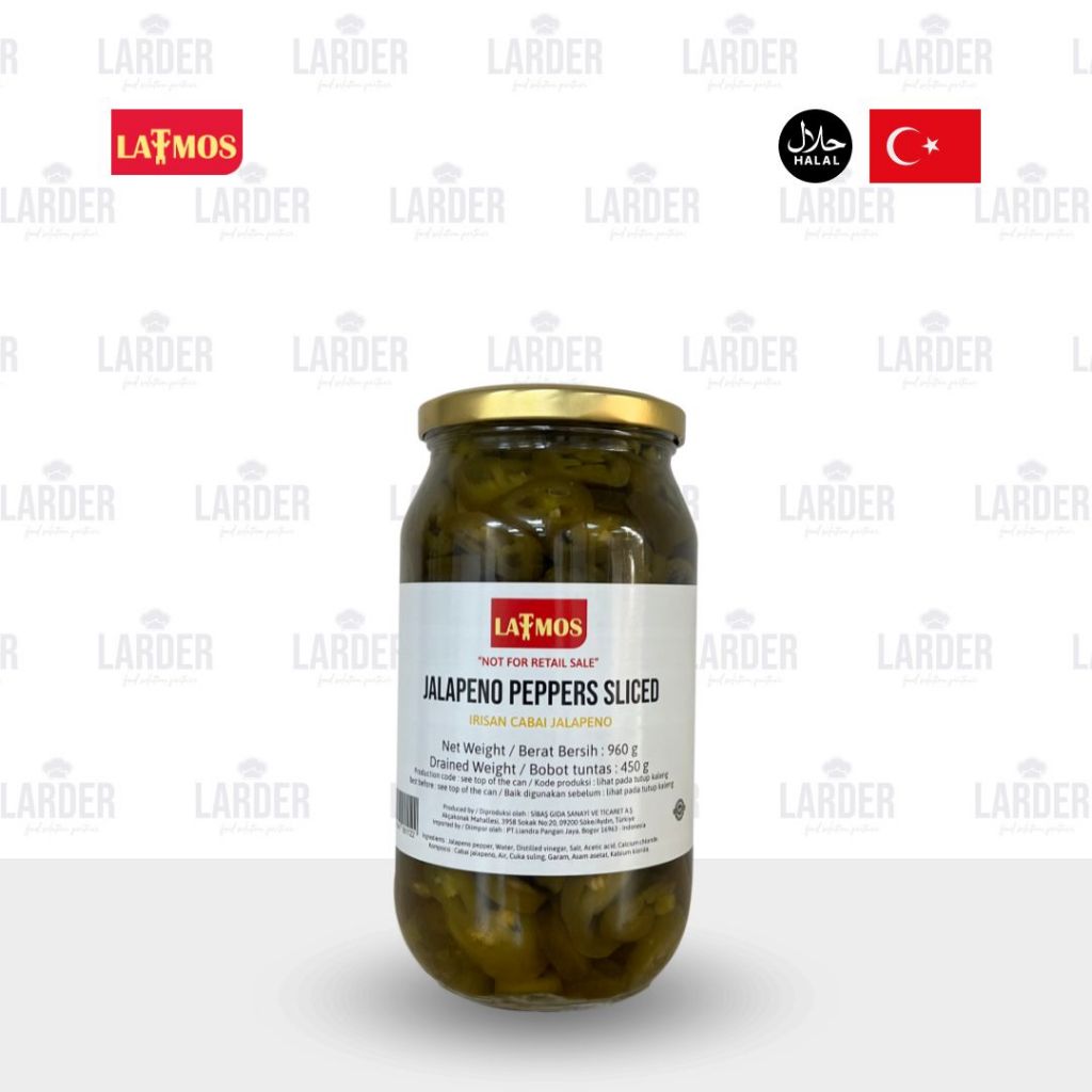 

Latmos Jalapeno Peppers Sliced 960g | Cabai Jalapeno