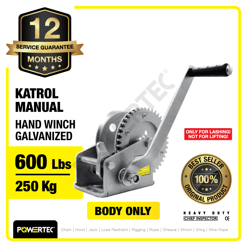 POWERTEC Hand Winch / Boat Winch / Katrol Manual 600lbs / 250Kg Galv