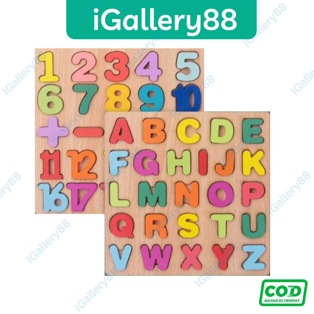 Mainan Puzzle Kayu Edukasi Huruf ABC Angka Bentuk Geometri untuk Belajar Anak