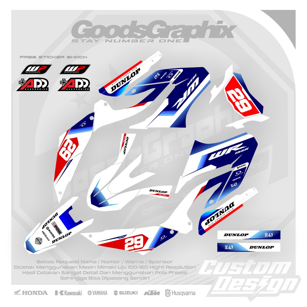 Decal Yamaha Wr 155 Putih Biru simple - Decal Full body Wr 155