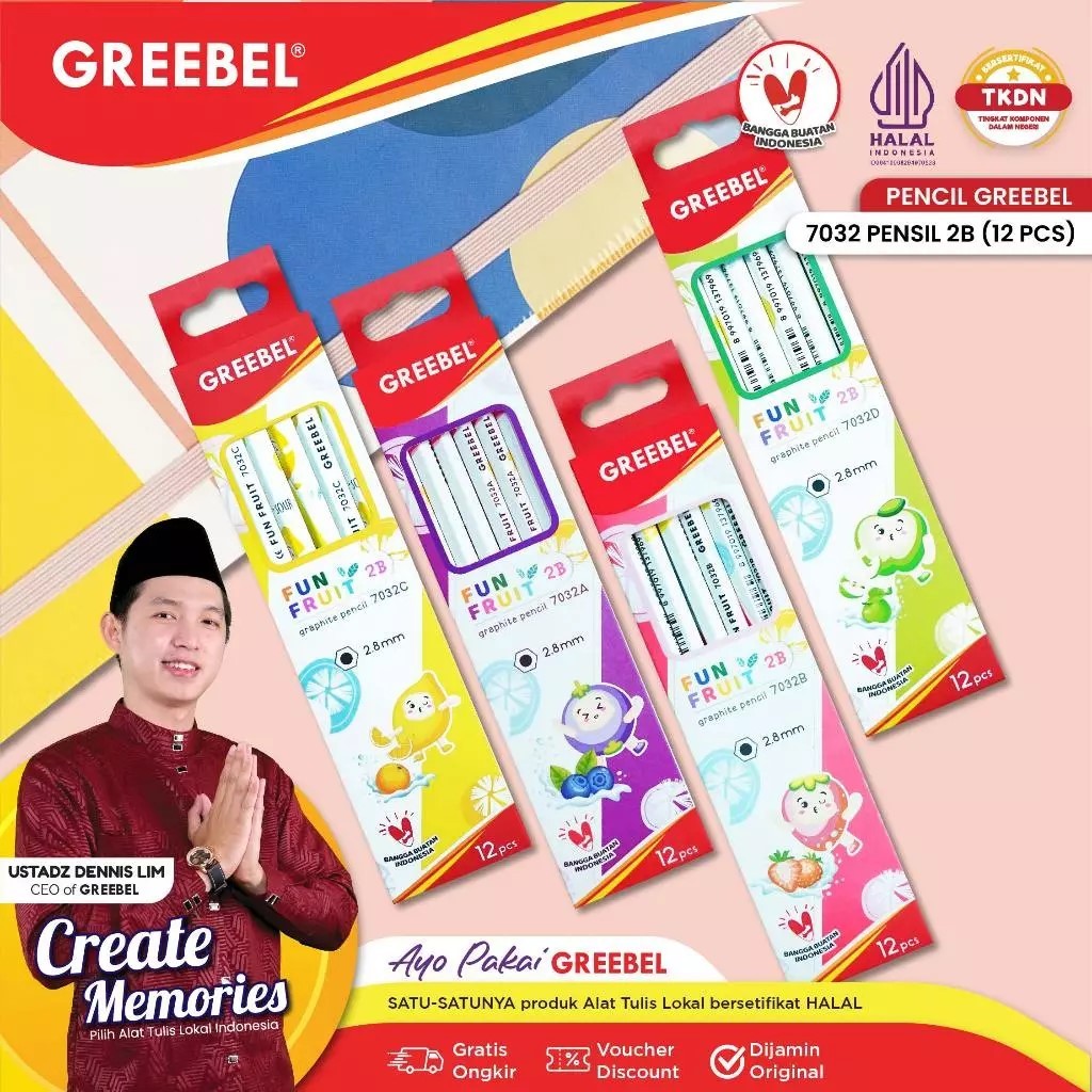 

GREEBEL Pensil Kayu 2B (7032) Fun Fruite / Pensil Tulis / Grafit / Graphite / Pensil Ujian Sekolah / Pensil Gambar