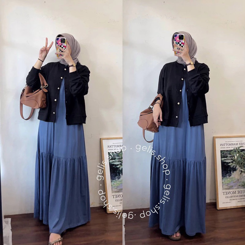 ivana dress/Ivana inner dress/manset gamis kaos/baju gamis kaos/inner dress tanpa lengan