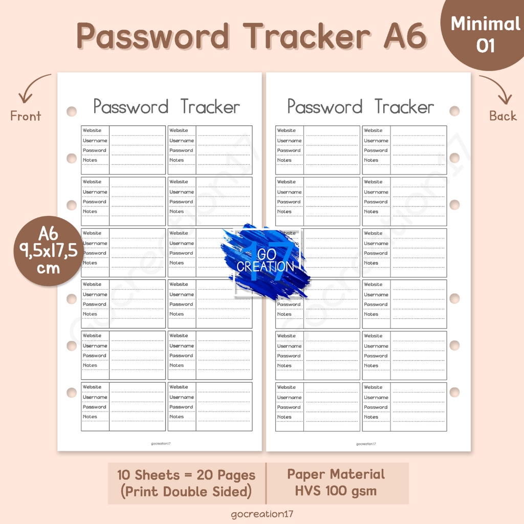 

Buku Planner Refill Kertas Isi Binder Password Tracker Simple Minimalis A6