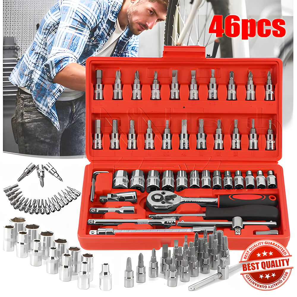 Set Kunci Socket 46 PCS full Set (1/4 ") /Set Kunci Sok Kunci Shock 46 pcs /Mobil Motor Lengkap Sock