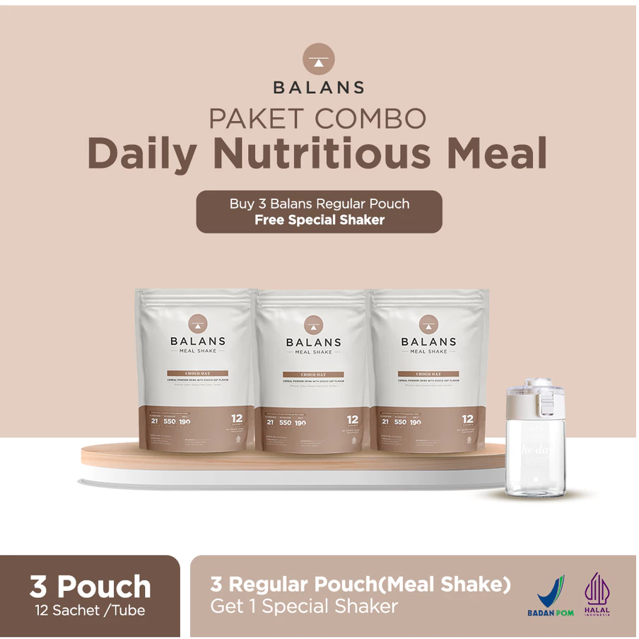 

Balans Daily Nutritious Meal Package | 3 Regular Pouch Meal Shake Choco Out Free Shaker