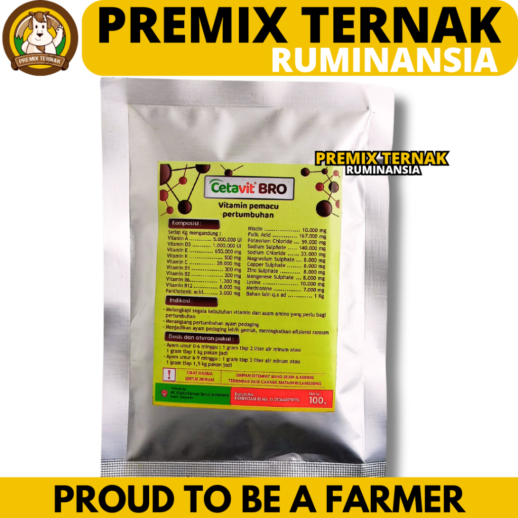 CETAVIT BRO 100 GRAM - Vitamin Pemacu Pertumbuhan Ayam Broiler Pedaging - Vitamin Penggemuk Ayam Bro