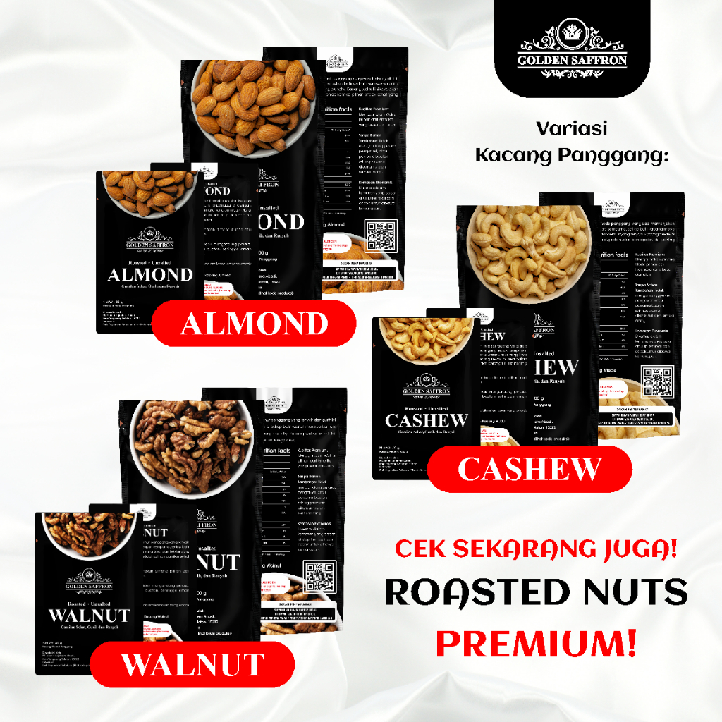 

Dipanggang Dadakan!! Kacang Panggang | Almond, Cashew/Mede, Walnut | 30 Gram | 100 Gram