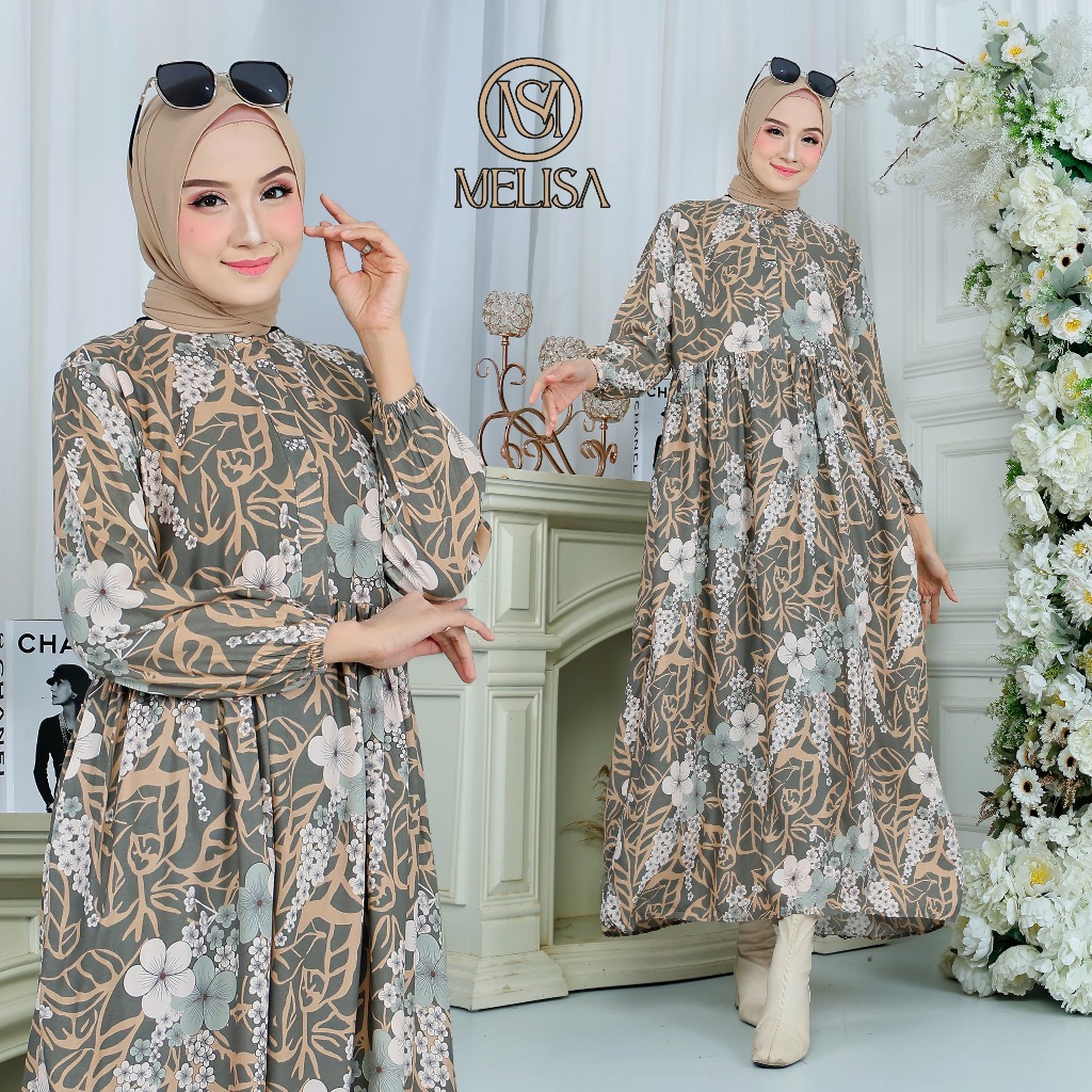Mini Dress Motif Bunga Rose White Rayon Premium Jumbo Busui Lengan Panjang By Melisa.ID