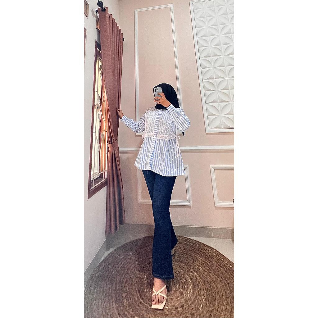Blouse Katun Bordir Lengan Panjang / Celana Jeans Cutbray