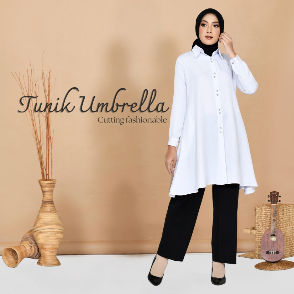 Atqia Mart _ Kemeja Tunik Kerja Kancing Atasan Wanita Jumbo Baju Jumbo Model Ambrela