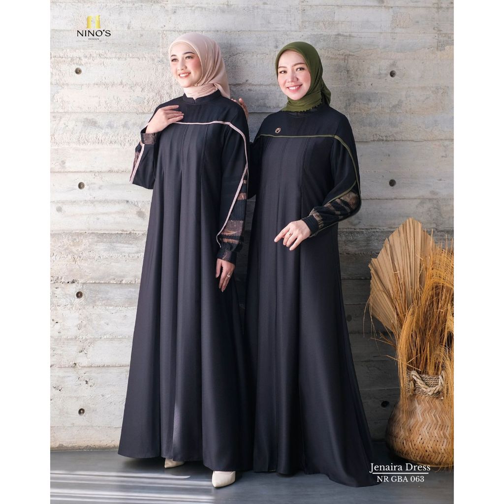 BajuDress GamisMuslim Wanita Hitam Elegan NINOS design//Bahan Halus dan Adem