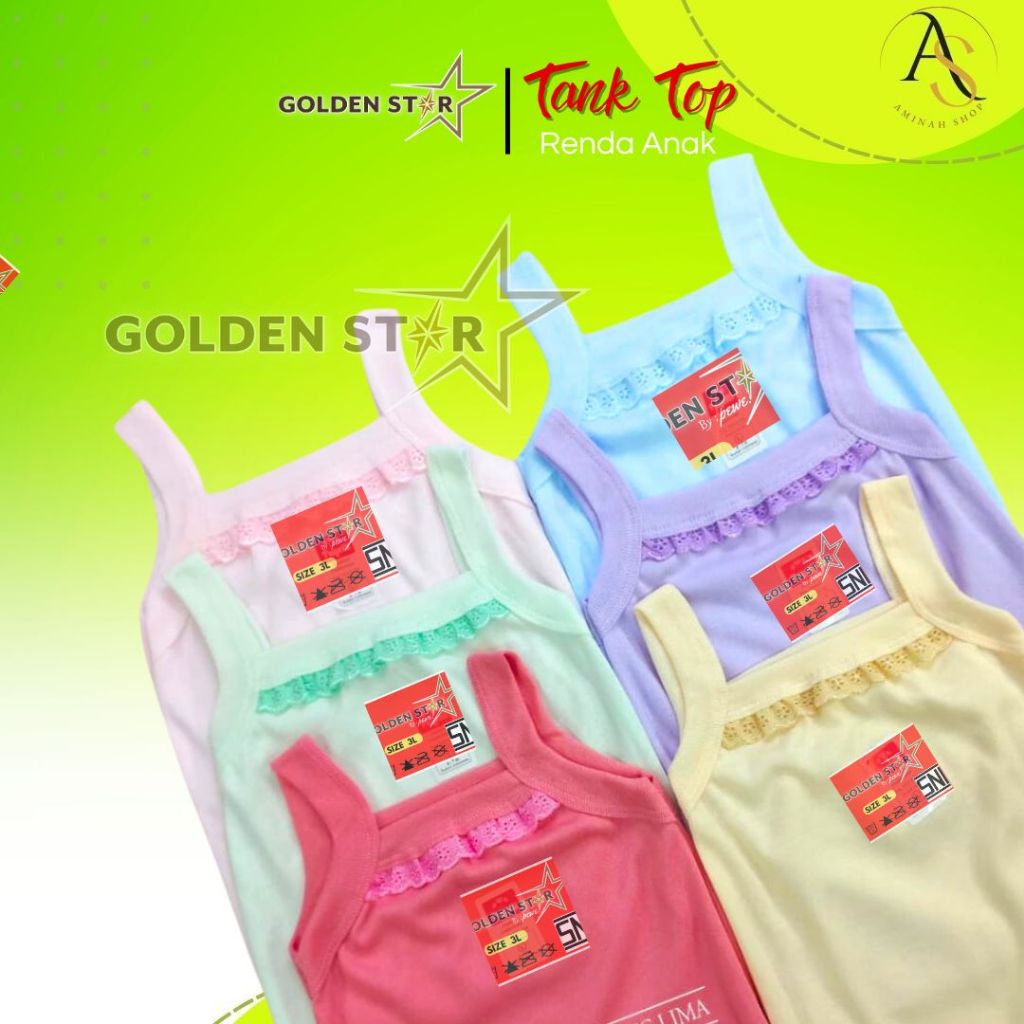 12 & 6 Pcs singlet anak perempuan  / tantop anak lusinan golden Star / tantop anak perempuan umur 4-