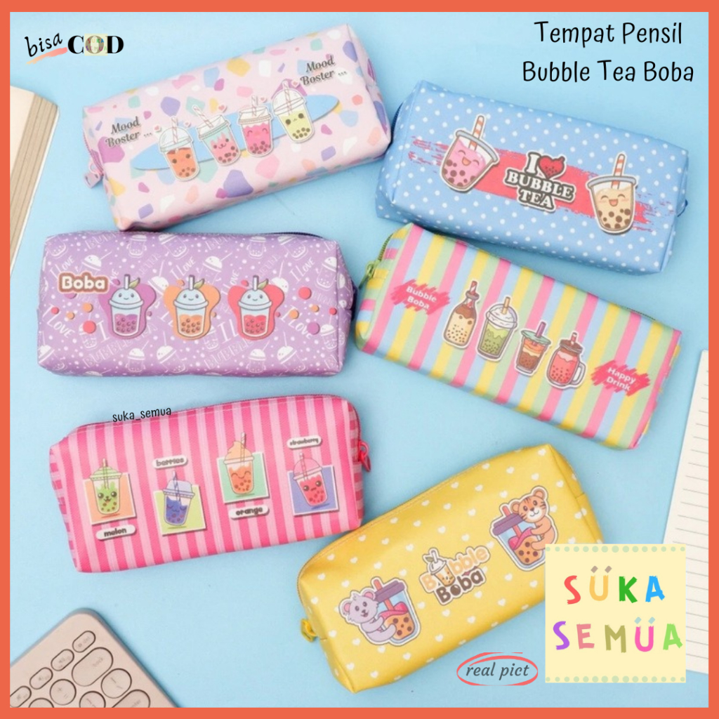 

Tempat Pensil Bubble Tea Boba / Pencil Case Wadah Kotak Kostak Balok Pinsil Pouch Makeup COD Bandung