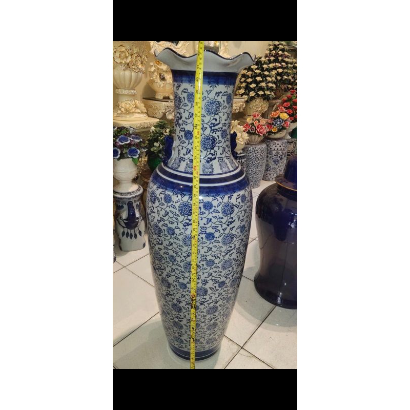 guci porselen biru putih UK 105cm