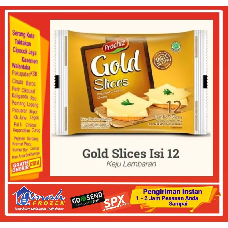 

Prochiz Gold Keju Slice 156gr, isi 12 Lembar. Frozen Serang