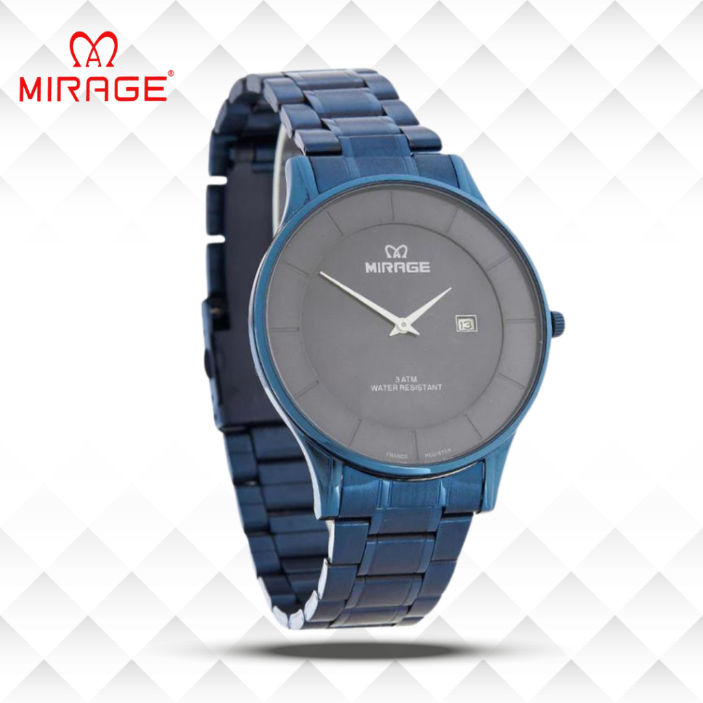 Mirage Jam Tangan Pria Analog 2 Jarum 8670 M Navy Original Stainless