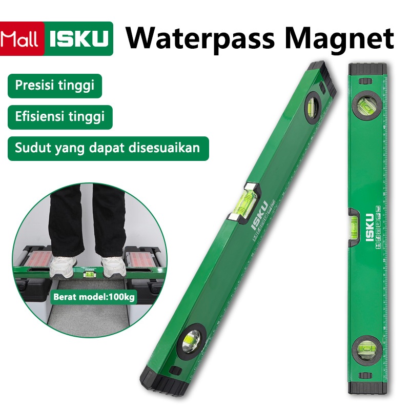 ISKU Spirit Level Waterpass Magnet Bahan paduan aluminium Ukuran 30 40 50 60 80 100CM - 300mm