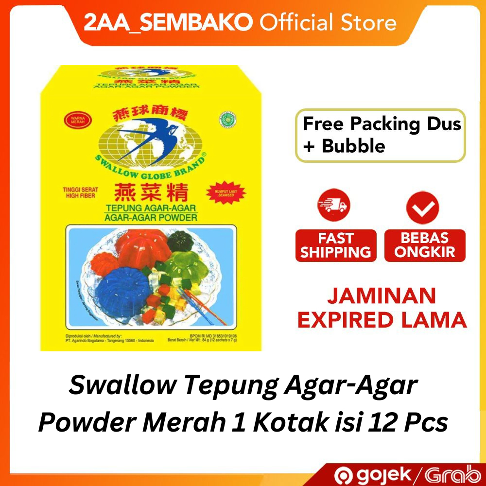 

Swallow Tepung Agar-Agar Powder Merah 1 Kotak isi 12 Pcs