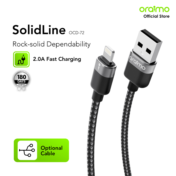 oraimo Solidline Kabel Data Iphone Lightning Cable 2A Hitam - OCD-72 Fast Charging Kabel C To C Cas 