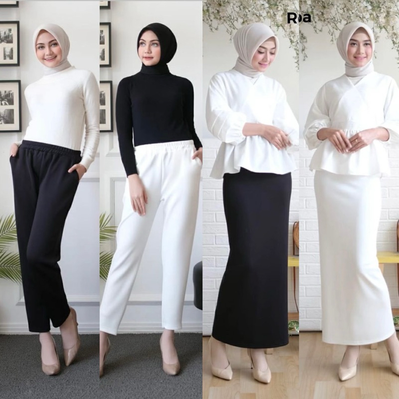 Celana Scuba Rok Span Scuba Hitam Putih Rok Celana Kerja Formal