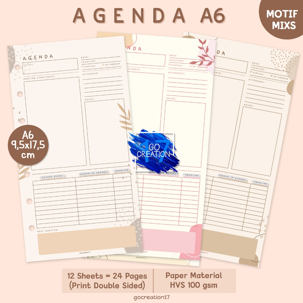 

Buku Planner Refill Kertas Binder Agenda Motif Premium A6