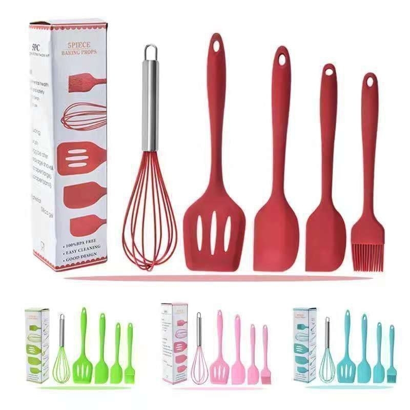 Spatula Set Alat Masak 5 In 1 Sutil Silikon Kocokan Spatula Silicon / Peralatan Masak Set