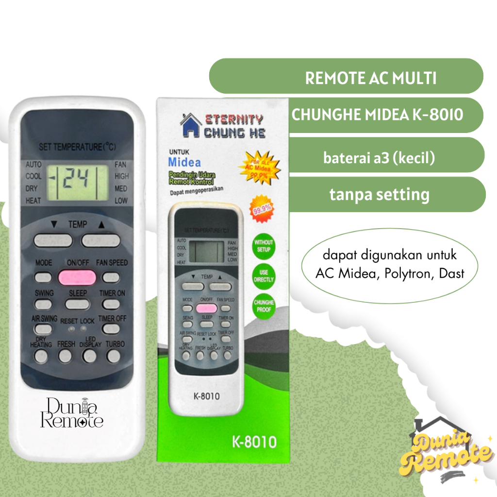 Remot Remote AC Midea / Dast Denpoo grade Multi Universal K- 8010