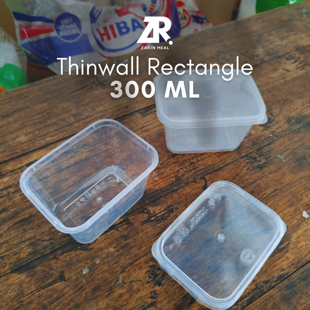 Kotak Makan Plastik Bening Thinwall 300ml Persegi Panjang